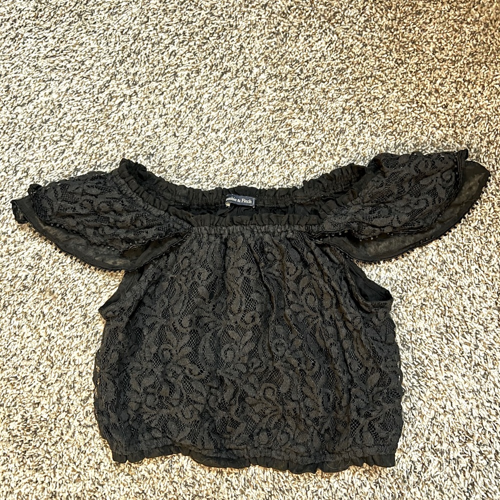 Abercrombie Black Lace Off the Shoulder Crop Top
